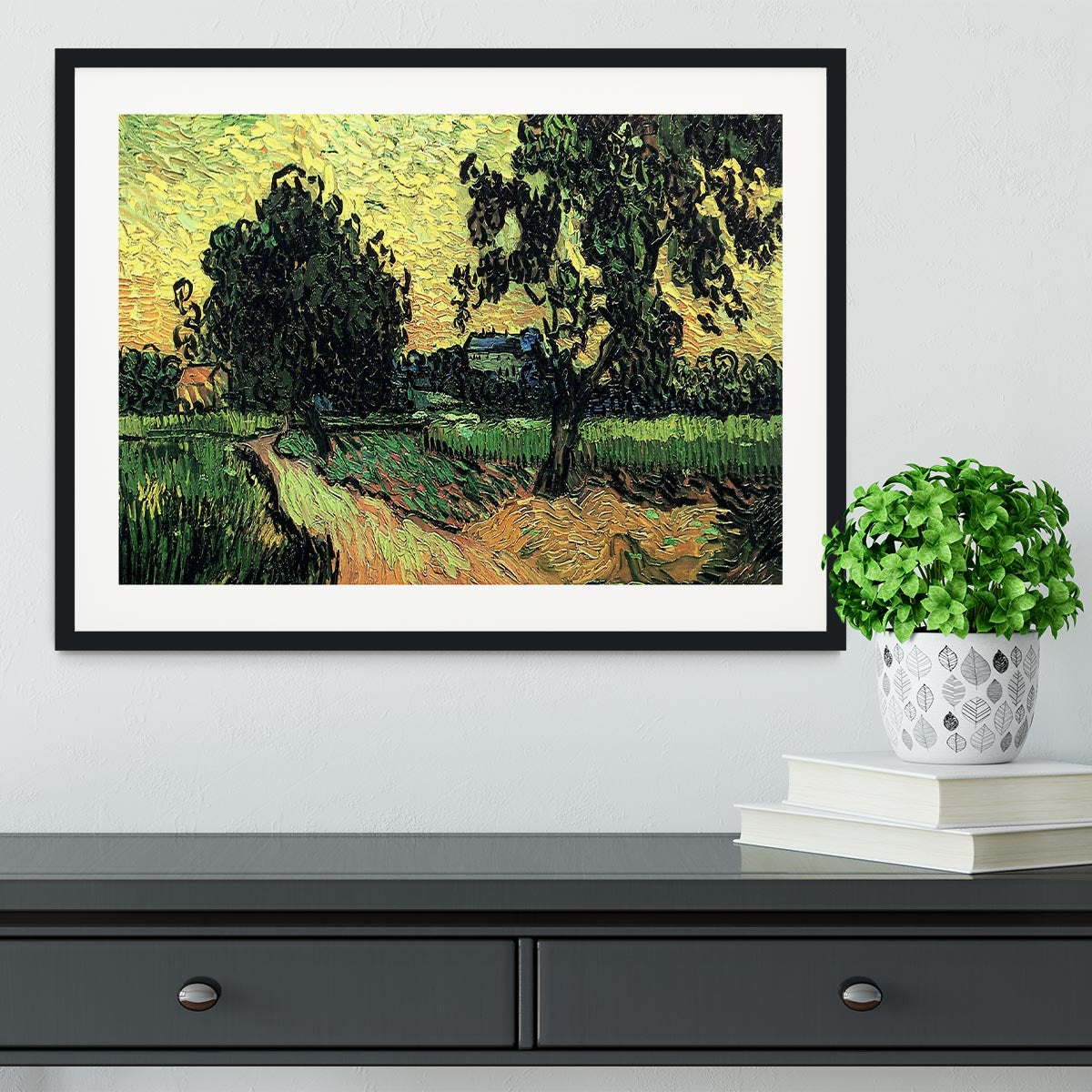 Landscape with the Chateau of Auvers at Sunset by Van Gogh Framed Print - Canvas Art Rocks - 1
