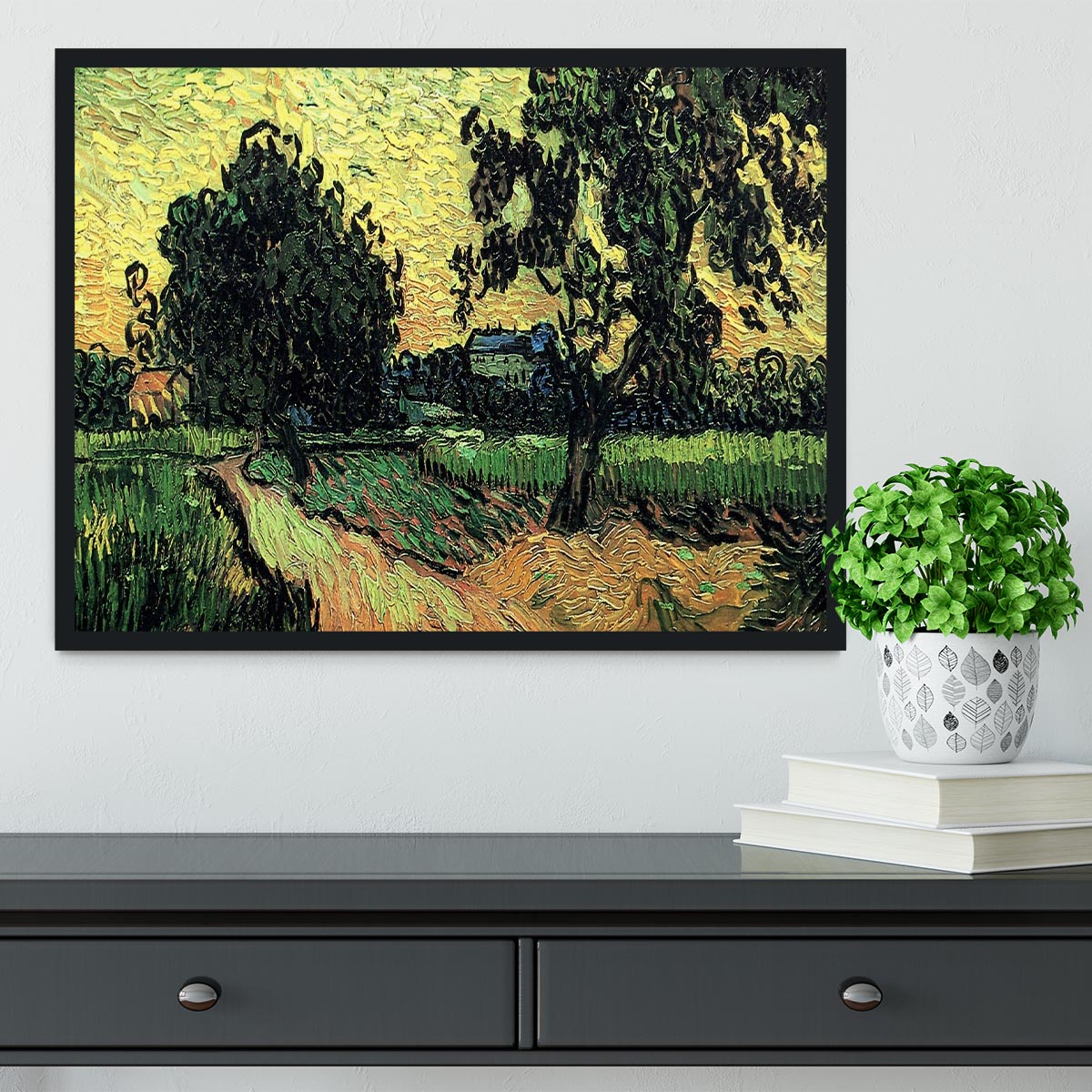 Landscape with the Chateau of Auvers at Sunset by Van Gogh Framed Print - Canvas Art Rocks - 2