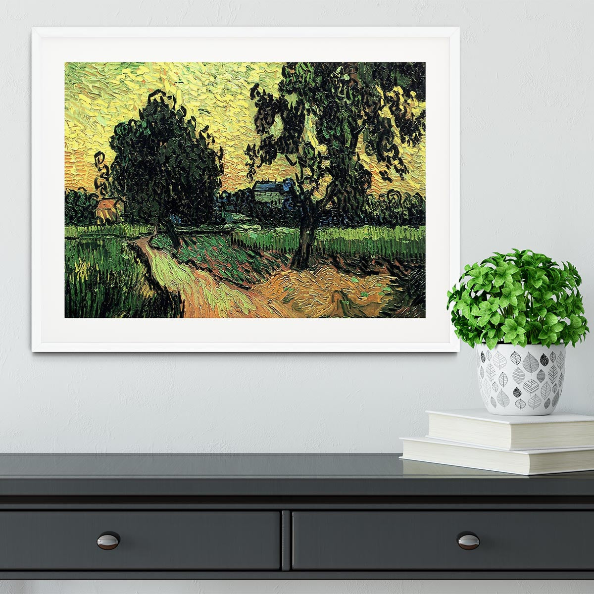 Landscape with the Chateau of Auvers at Sunset by Van Gogh Framed Print - Canvas Art Rocks - 5