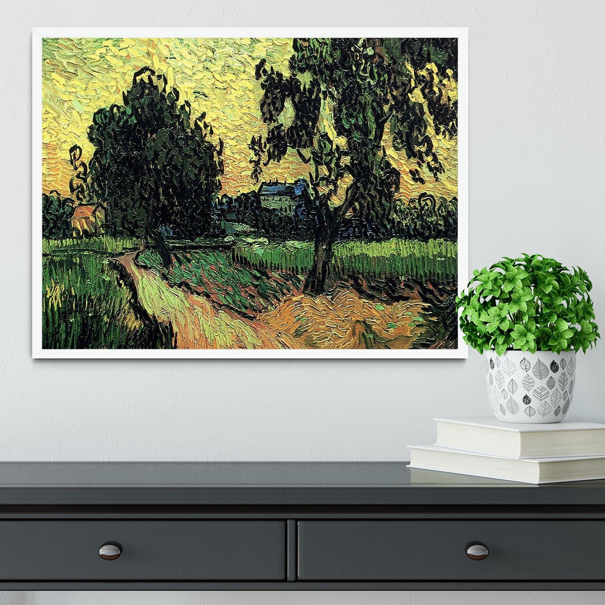 Landscape with the Chateau of Auvers at Sunset by Van Gogh Framed Print - Canvas Art Rocks -6