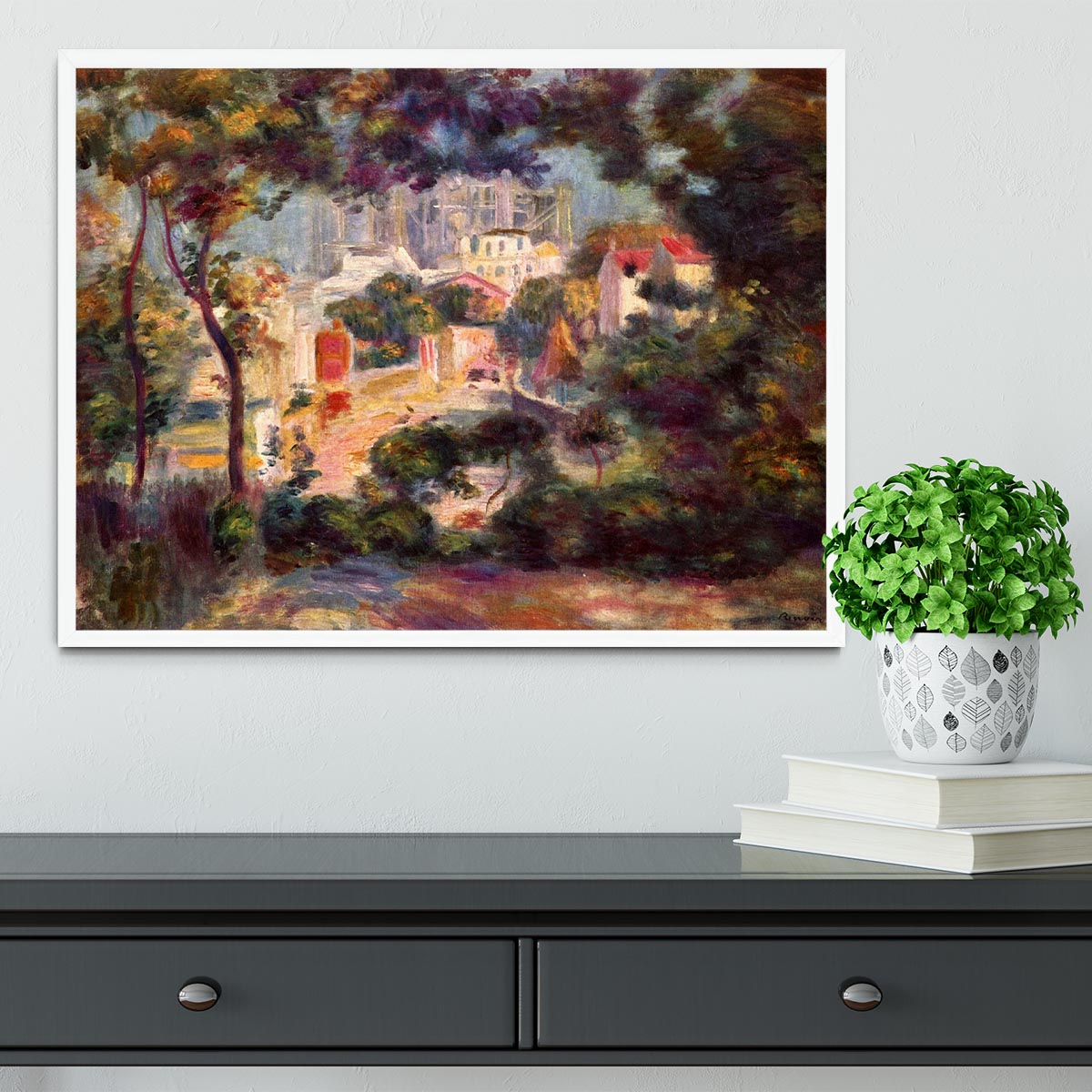 Landscape with the view of Sacre Coeur by Renoir Framed Print - Canvas Art Rocks -6