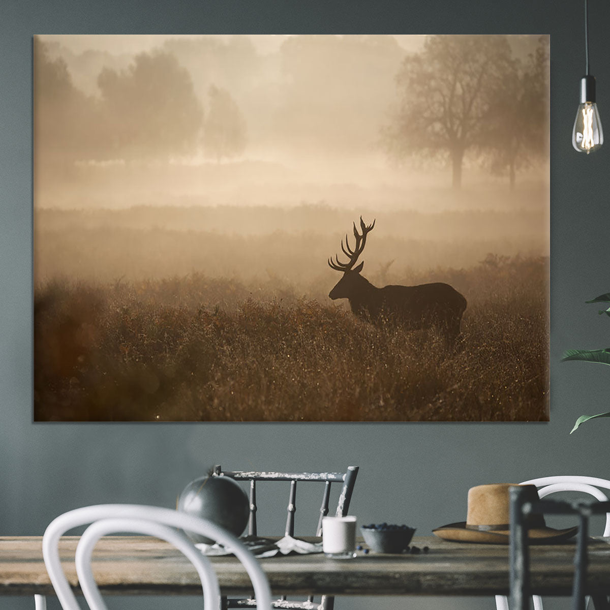 Large red deer stag in autumn mist Canvas Print or Poster - Canvas Art Rocks - 3