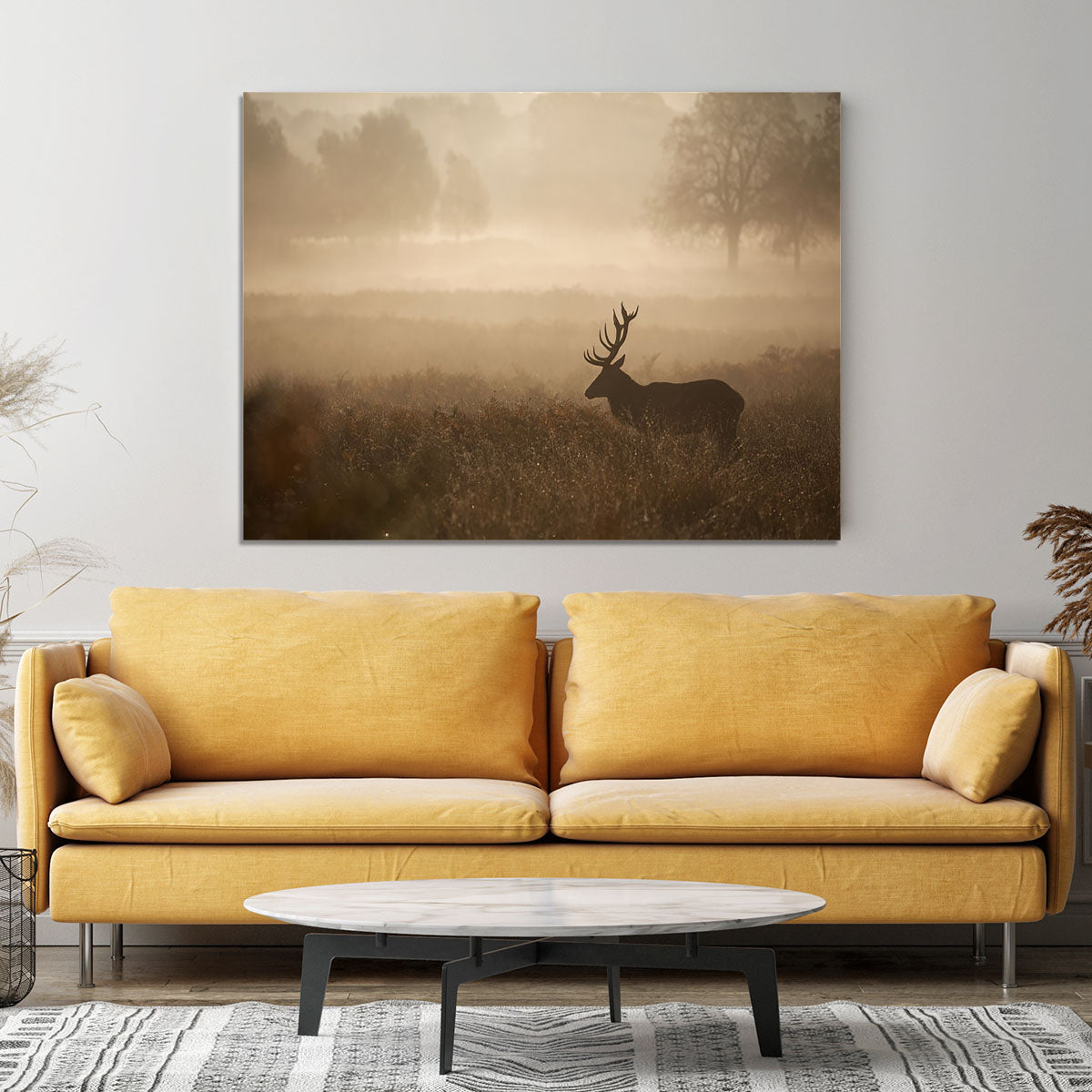 Large red deer stag in autumn mist Canvas Print or Poster - Canvas Art Rocks - 4