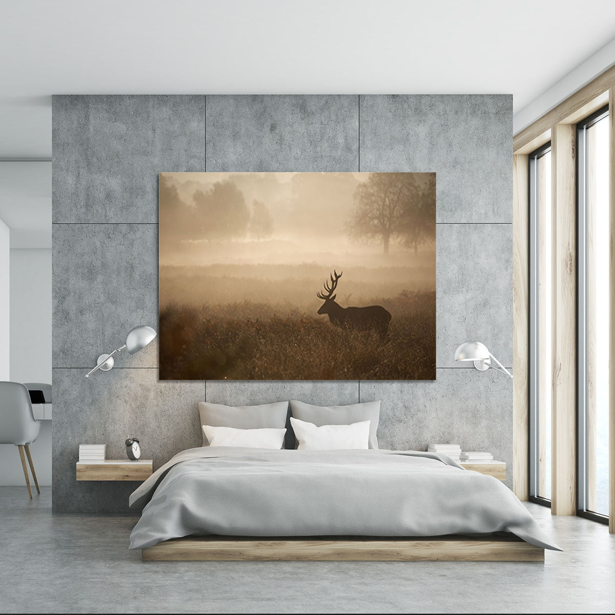 Large red deer stag in autumn mist Canvas Print or Poster - Canvas Art Rocks - 5