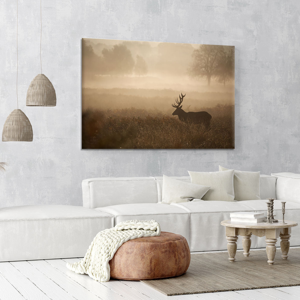 Large red deer stag in autumn mist Canvas Print or Poster - Canvas Art Rocks - 6