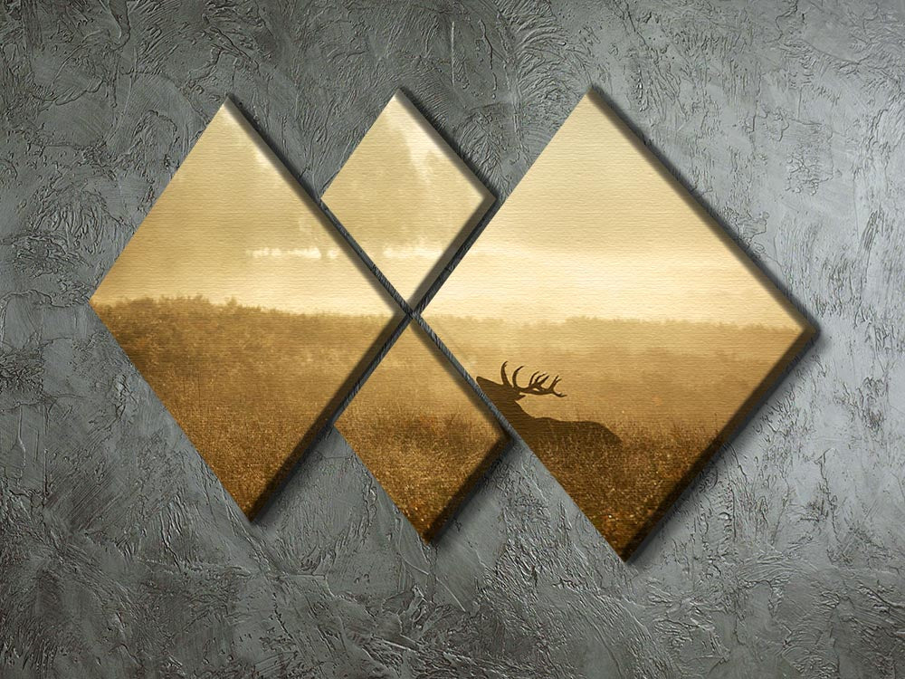 Large red deer stag silhouette in autumn 4 Square Multi Panel Canvas - Canvas Art Rocks - 2