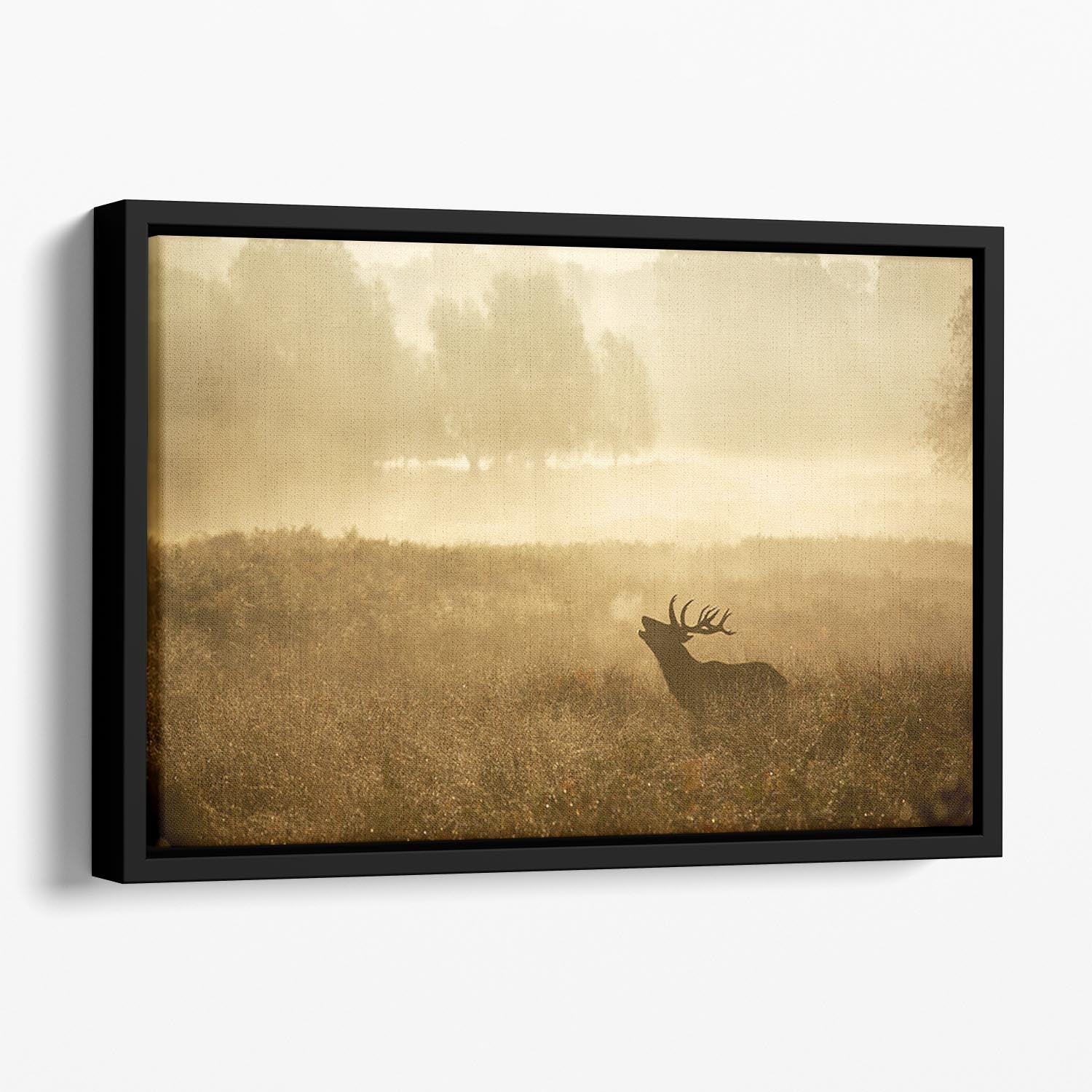 Large red deer stag silhouette in autumn Floating Framed Canvas - Canvas Art Rocks - 1