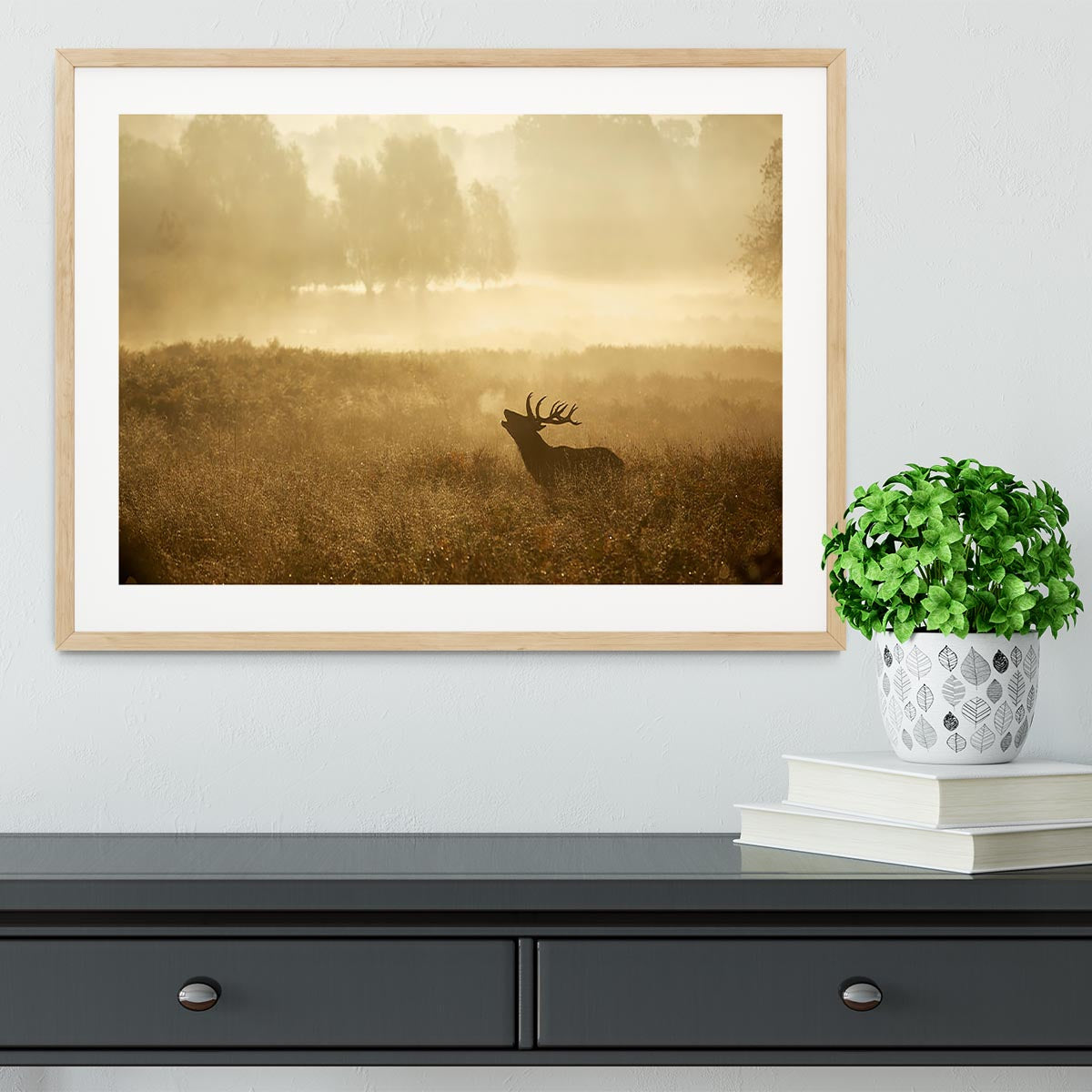 Large red deer stag silhouette in autumn Framed Print - Canvas Art Rocks - 3
