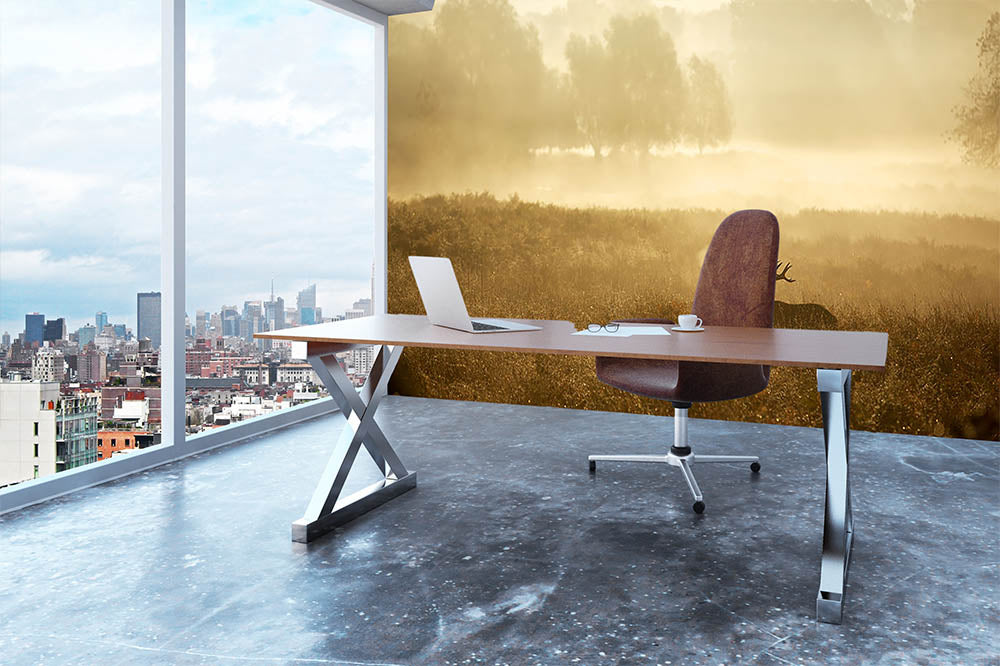 Large red deer stag silhouette in autumn Wall Mural Wallpaper - Canvas Art Rocks - 3