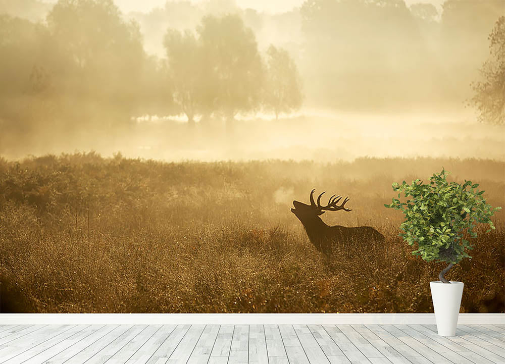 Large red deer stag silhouette in autumn Wall Mural Wallpaper - Canvas Art Rocks - 4