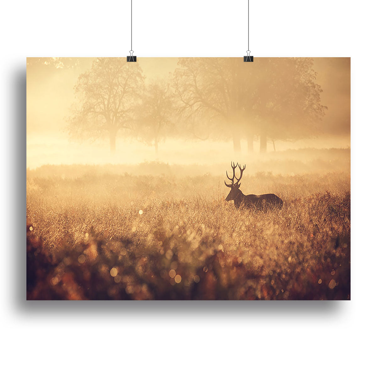 Large red deer stag silhouette in autumn mist Canvas Print or Poster - Canvas Art Rocks - 2
