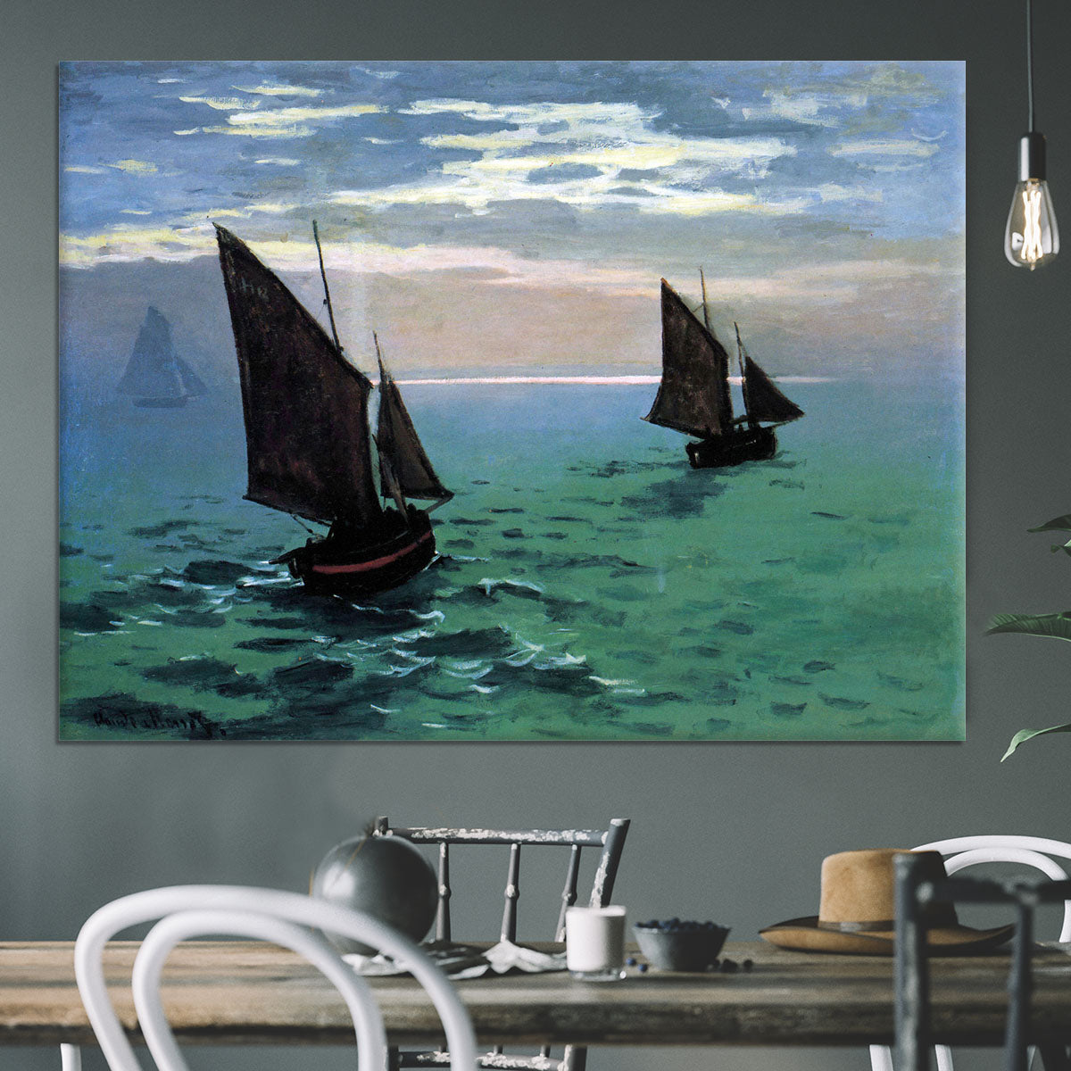 Le Havre exit the fishing boats from the port by Monet Canvas Print or Poster - Canvas Art Rocks - 3
