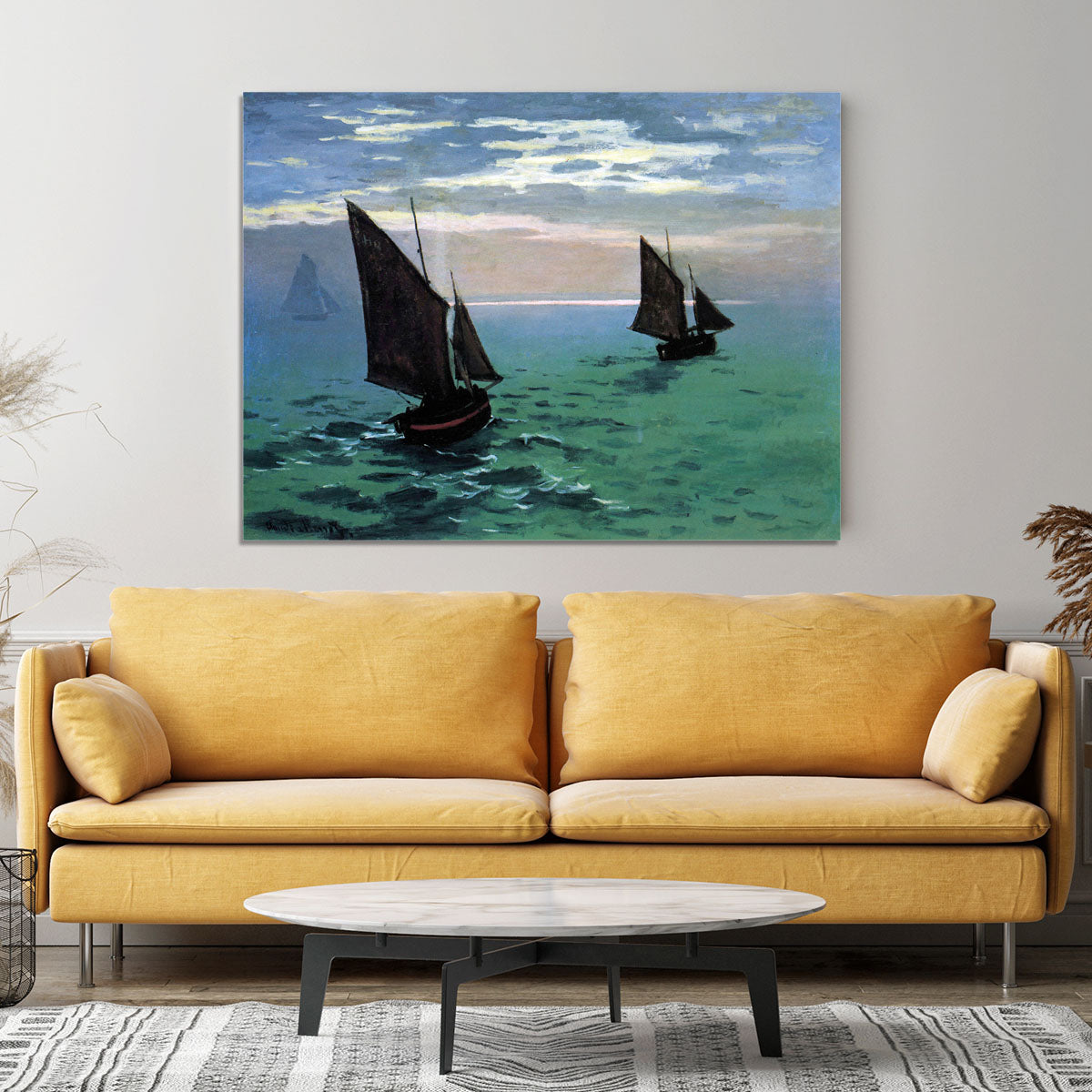 Le Havre exit the fishing boats from the port by Monet Canvas Print or Poster - Canvas Art Rocks - 4