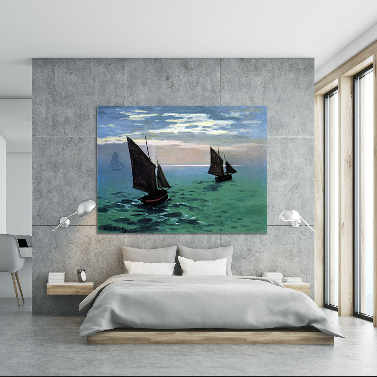 Le Havre exit the fishing boats from the port by Monet Canvas Print or Poster - Canvas Art Rocks - 5