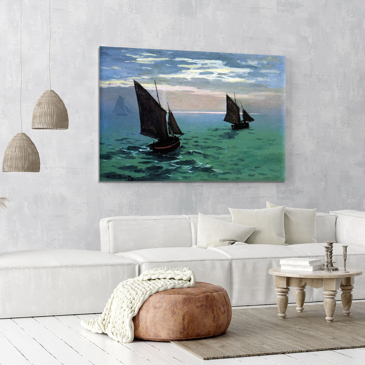 Le Havre exit the fishing boats from the port by Monet Canvas Print or Poster - Canvas Art Rocks - 6