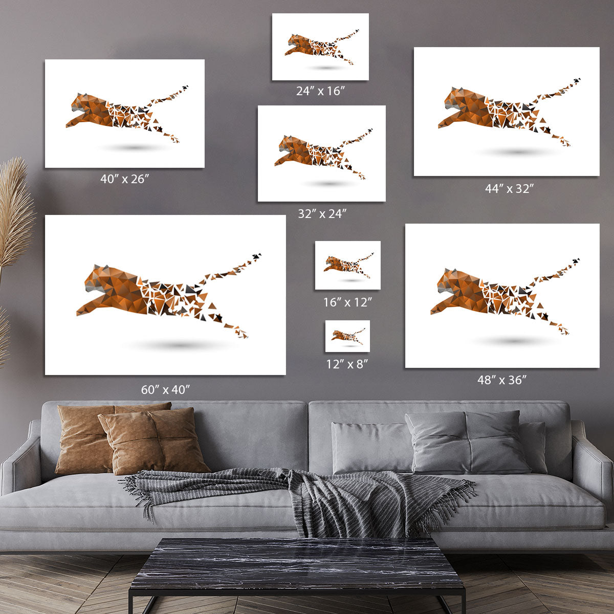 Leaping tiger made from polygons Canvas Print or Poster - Canvas Art Rocks - 7
