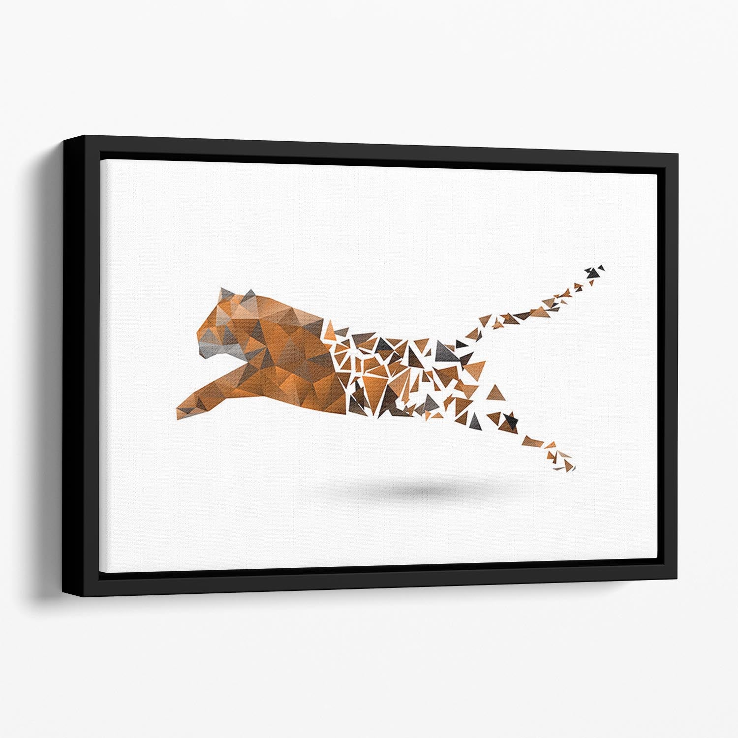 Leaping tiger made from polygons Floating Framed Canvas - Canvas Art Rocks - 1
