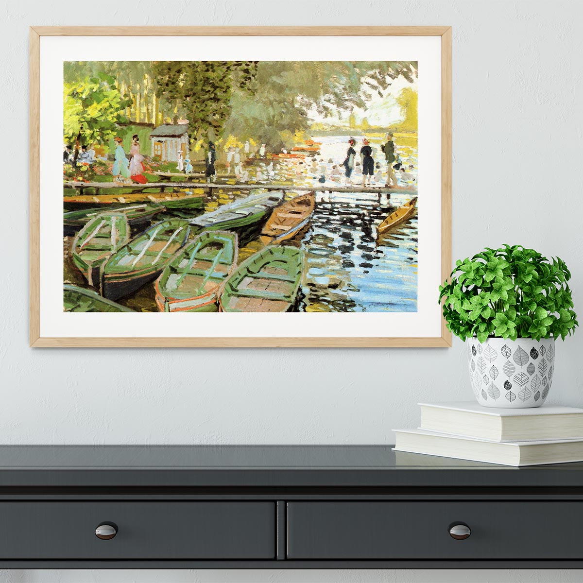 Les bain de la Grenouillere by Monet Framed Print - Canvas Art Rocks - 3