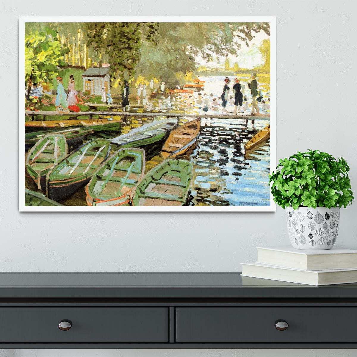 Les bain de la Grenouillere by Monet Framed Print - Canvas Art Rocks -6