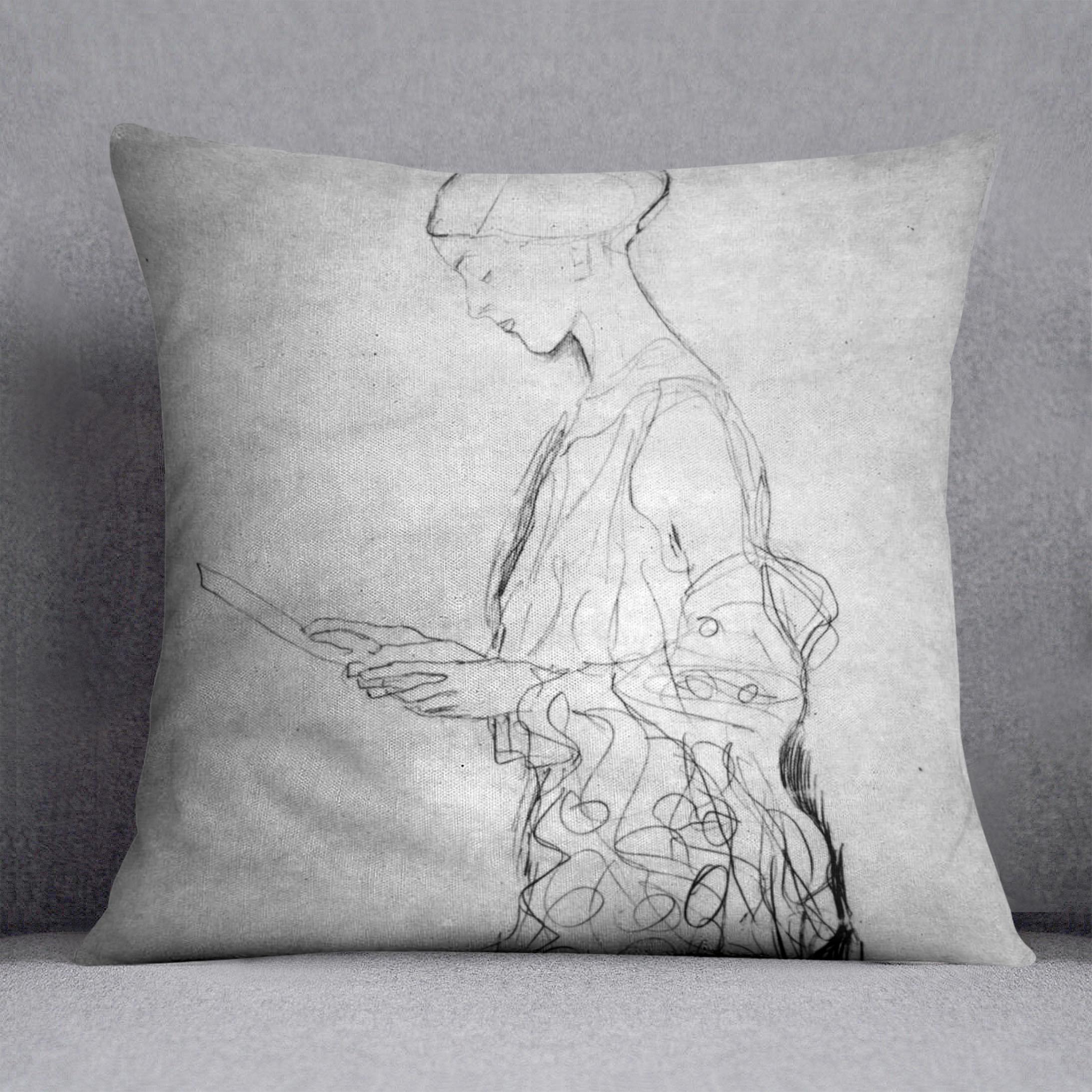 Lesendes girl in profile by Klimt Cushion
