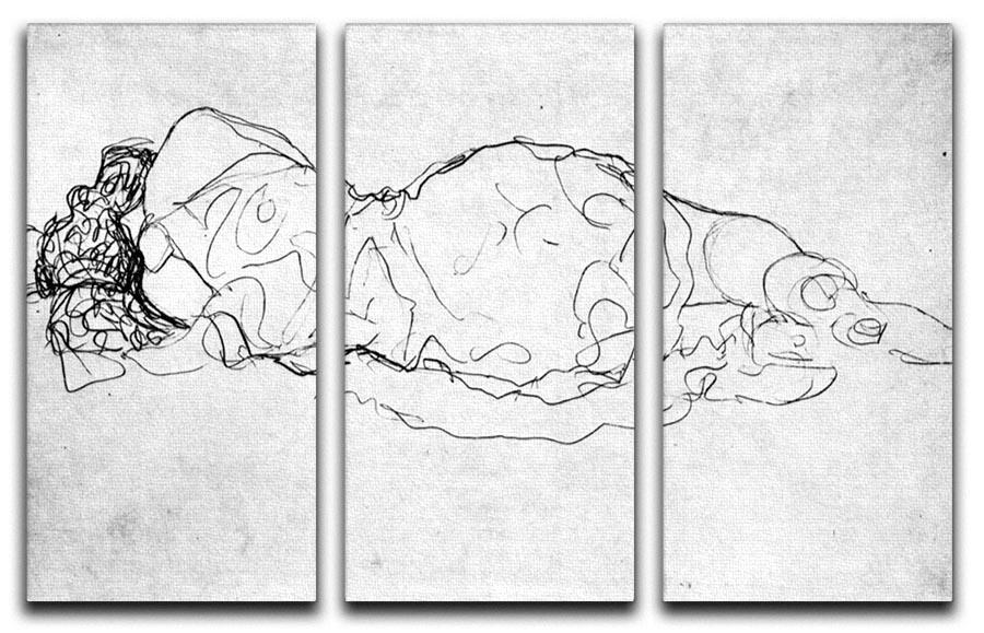 Liegende back figure by Klimt 3 Split Panel Canvas Print - Canvas Art Rocks - 1