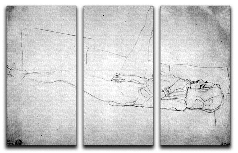 Liegender female with right leg by Klimt 3 Split Panel Canvas Print - Canvas Art Rocks - 1