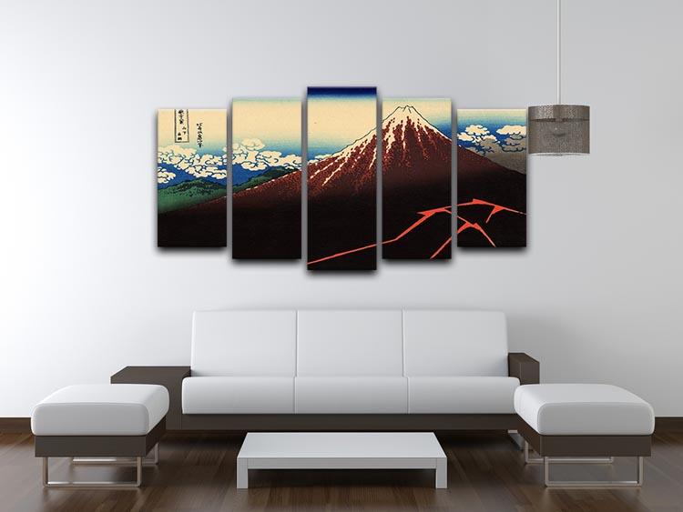 Lightning below the summit by Hokusai 5 Split Panel Canvas - Canvas Art Rocks - 3