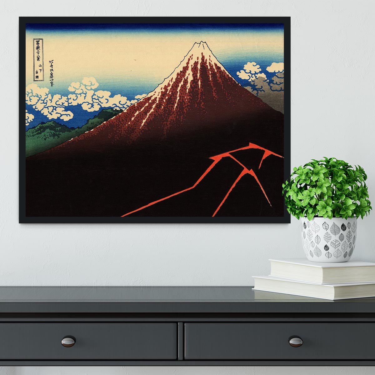 Lightning below the summit by Hokusai Framed Print - Canvas Art Rocks - 2