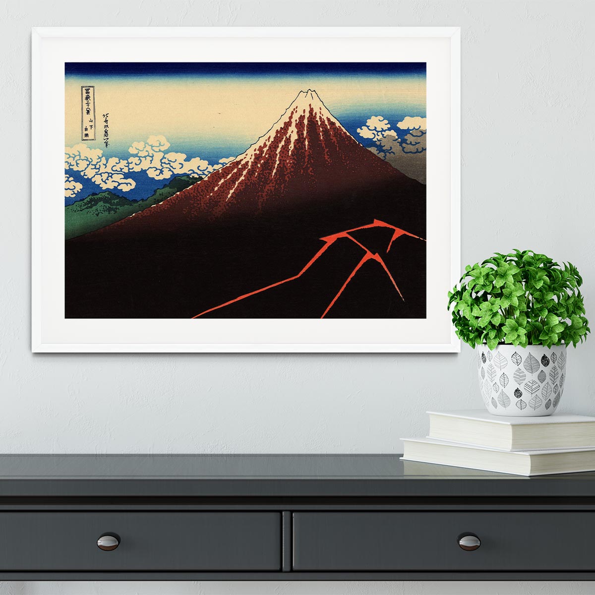 Lightning below the summit by Hokusai Framed Print - Canvas Art Rocks - 5