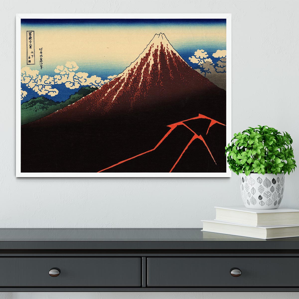 Lightning below the summit by Hokusai Framed Print - Canvas Art Rocks -6