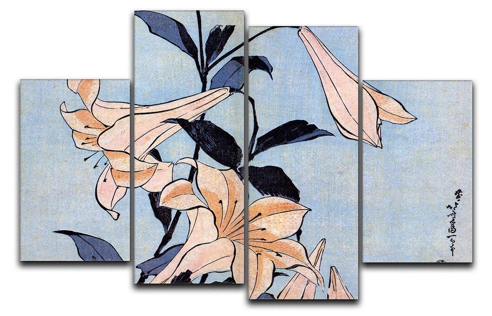 Lilies by Hokusai 4 Split Panel Canvas  - Canvas Art Rocks - 1