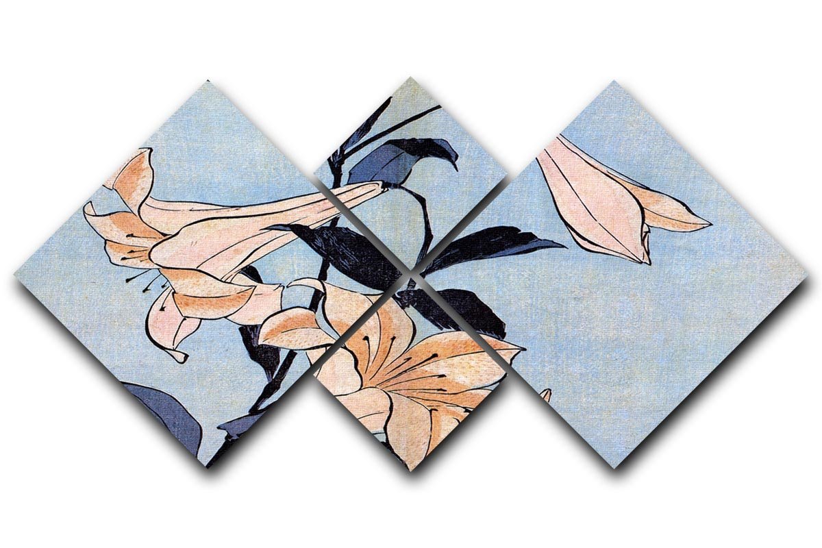 Lilies by Hokusai 4 Square Multi Panel Canvas  - Canvas Art Rocks - 1