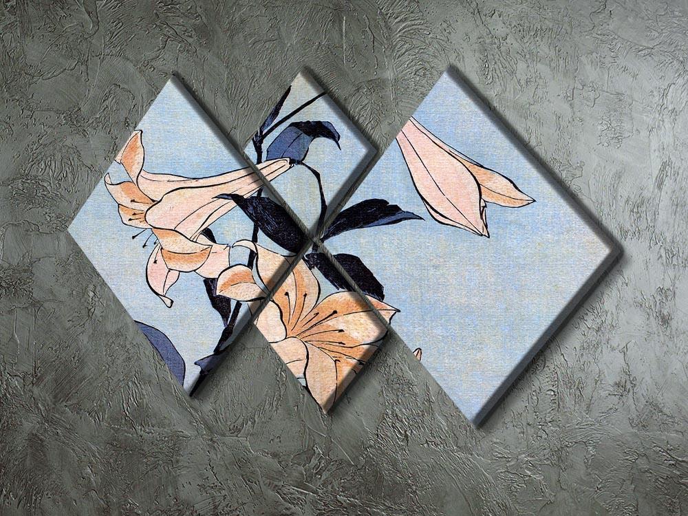 Lilies by Hokusai 4 Square Multi Panel Canvas - Canvas Art Rocks - 2