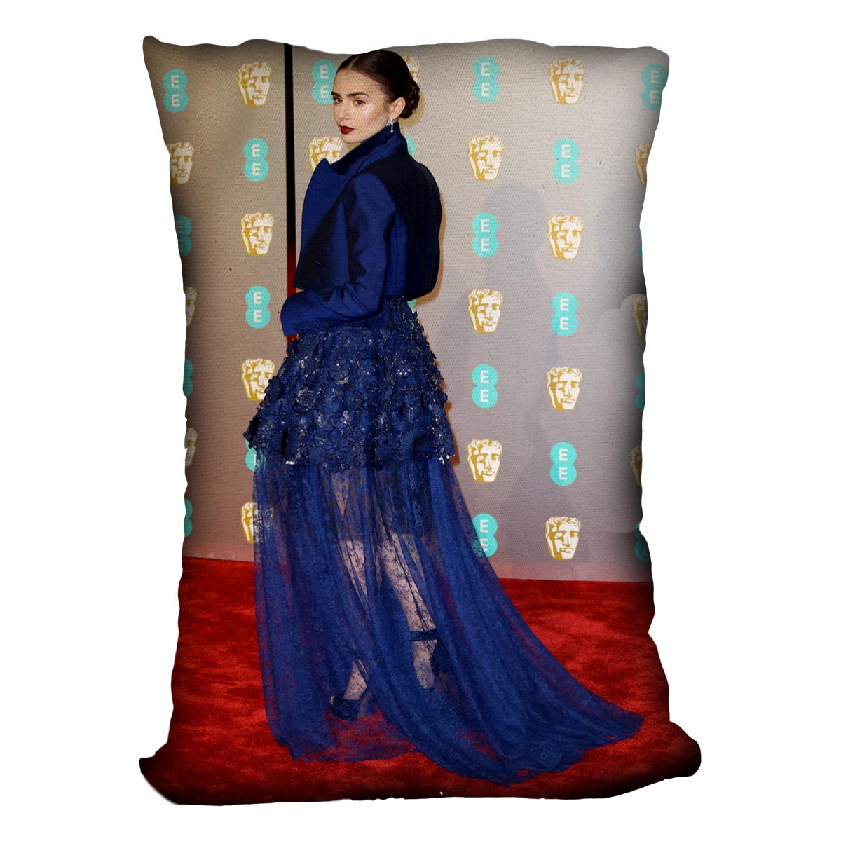 Lily Collins in blue Cushion