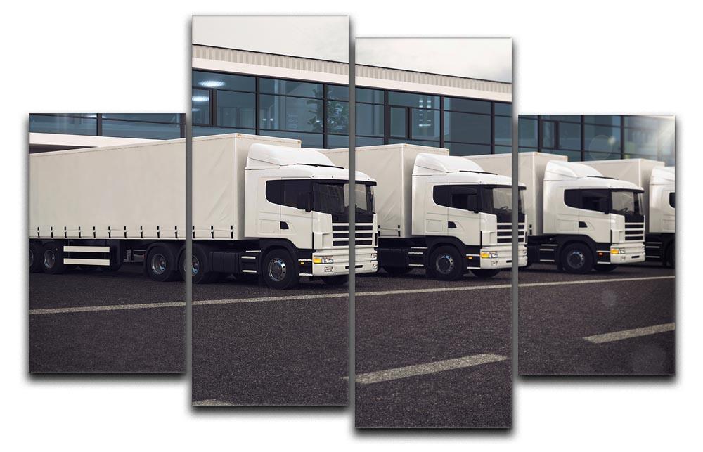 Line of white lorries 4 Split Panel Canvas  - Canvas Art Rocks - 1