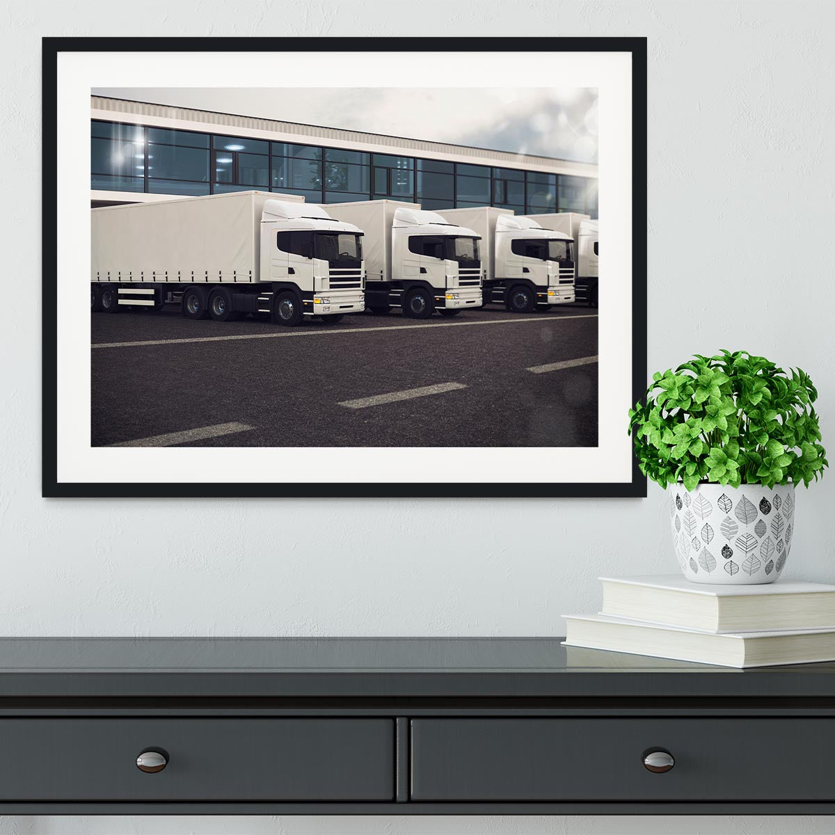 Line of white lorries Framed Print - Canvas Art Rocks - 1