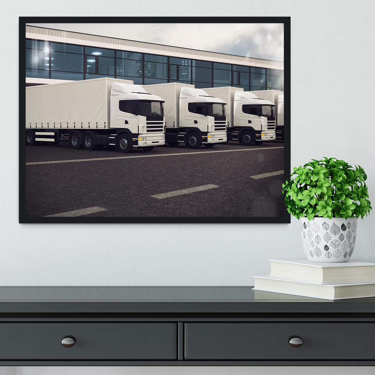 Line of white lorries Framed Print - Canvas Art Rocks - 2