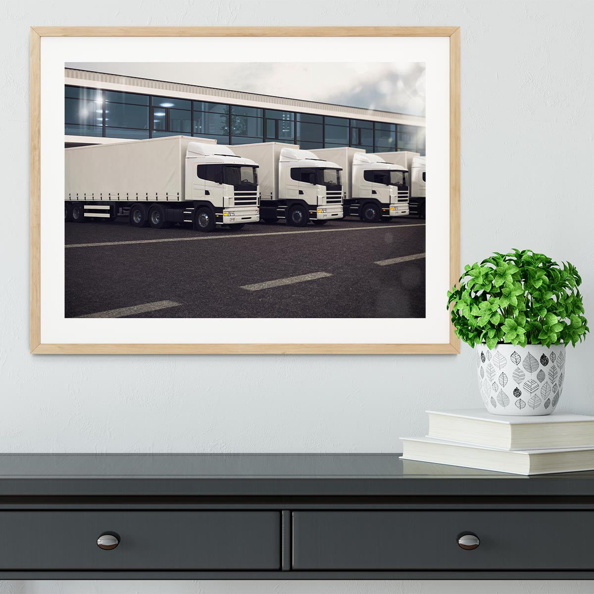 Line of white lorries Framed Print - Canvas Art Rocks - 3