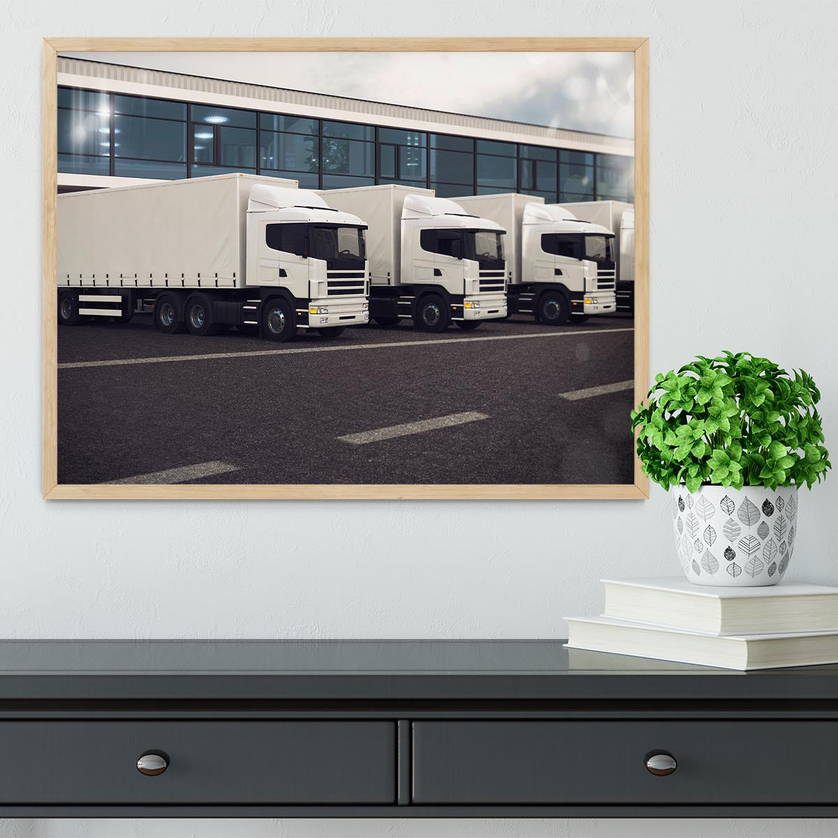 Line of white lorries Framed Print - Canvas Art Rocks - 4