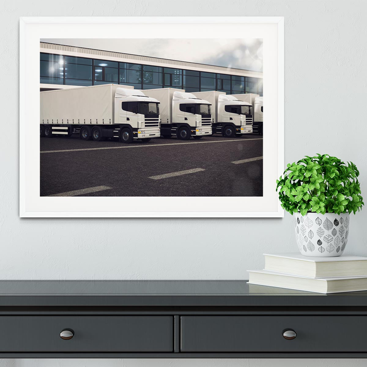 Line of white lorries Framed Print - Canvas Art Rocks - 5