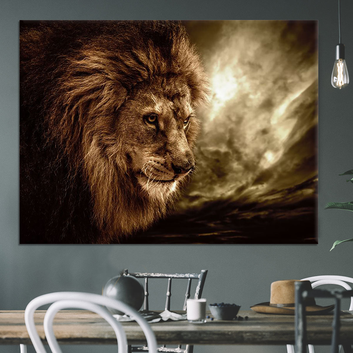 Lion against stormy sky Canvas Print or Poster - Canvas Art Rocks - 3