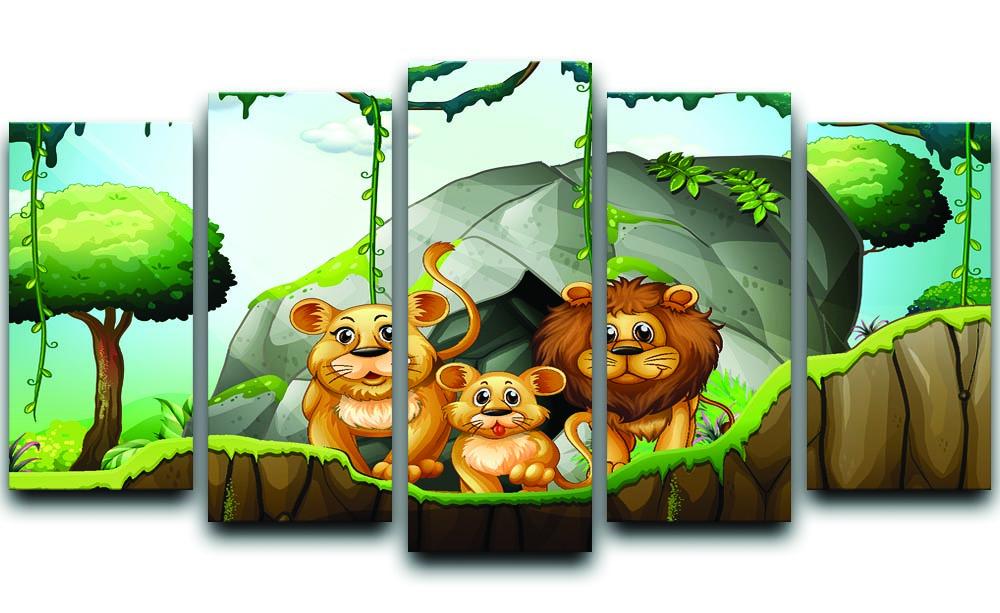Lion family living in the jungle 5 Split Panel Canvas - Canvas Art Rocks - 1