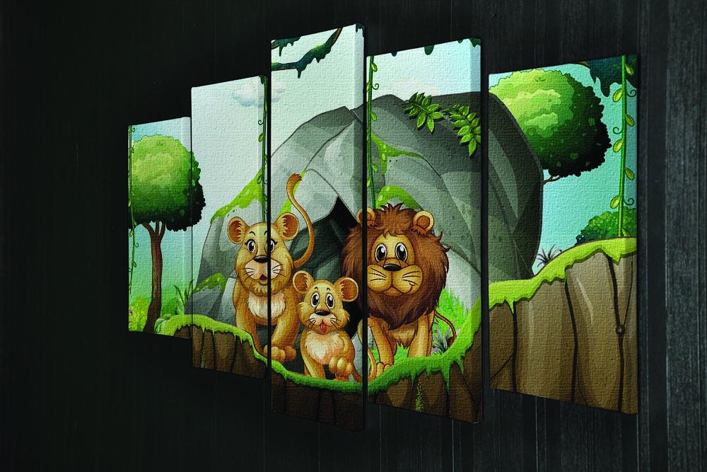 Lion family living in the jungle 5 Split Panel Canvas - Canvas Art Rocks - 2