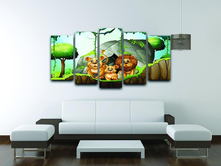Lion family living in the jungle 5 Split Panel Canvas - Canvas Art Rocks - 3