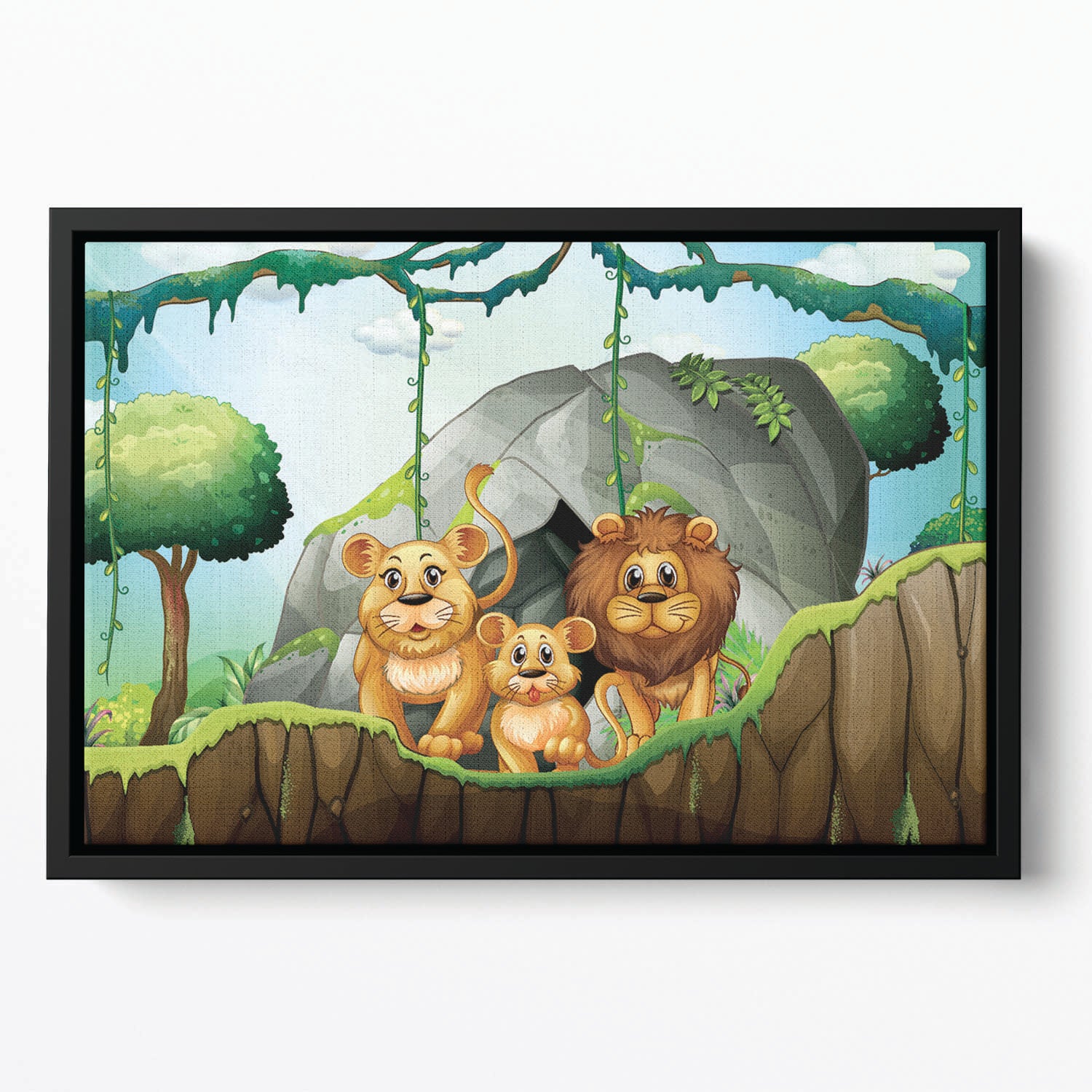 Lion family living in the jungle Floating Framed Canvas
