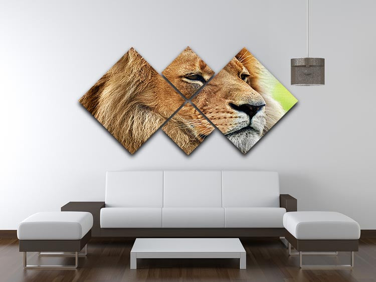 Lion portrait on savanna 4 Square Multi Panel Canvas - Canvas Art Rocks - 3