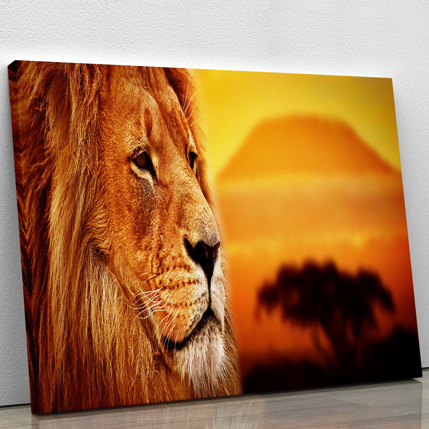 Lion portrait on savanna landscape Canvas Print or Poster - Canvas Art Rocks - 1