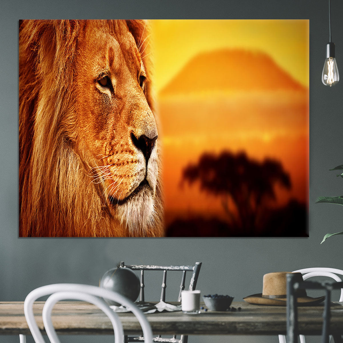 Lion portrait on savanna landscape Canvas Print or Poster - Canvas Art Rocks - 3