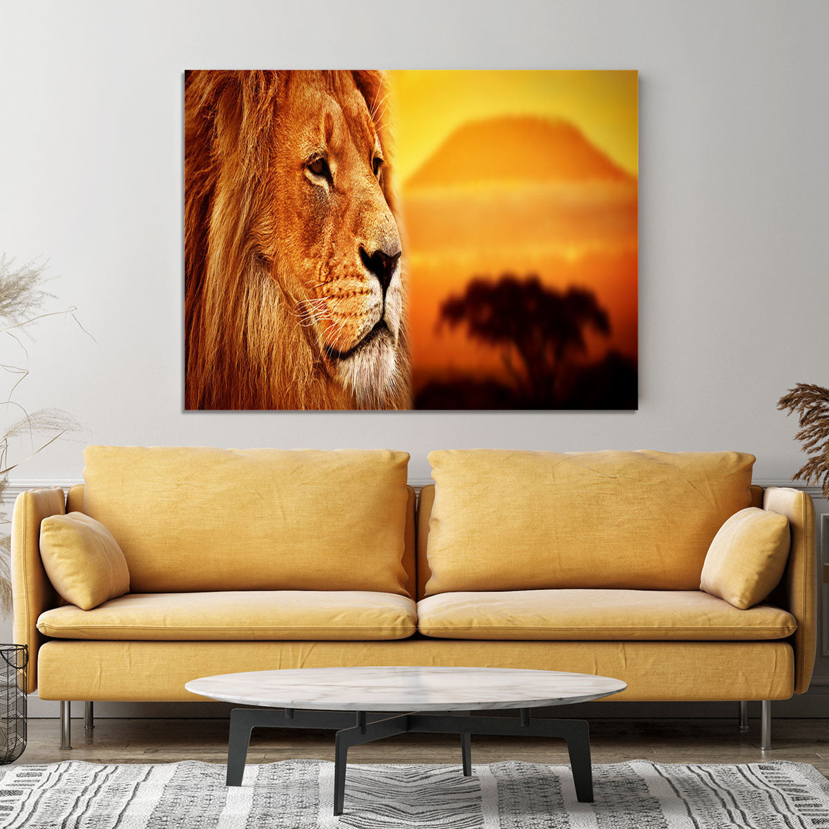 Lion portrait on savanna landscape Canvas Print or Poster - Canvas Art Rocks - 4