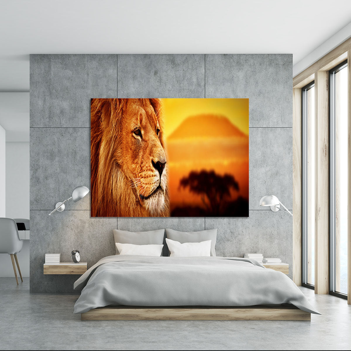 Lion portrait on savanna landscape Canvas Print or Poster - Canvas Art Rocks - 5